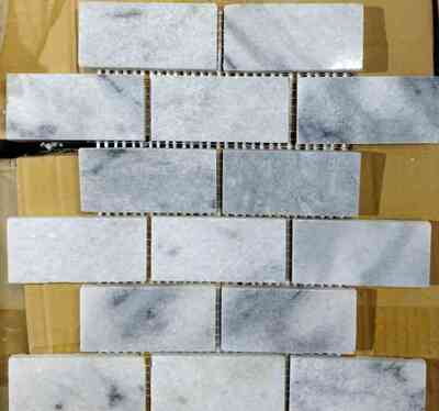 12 x 12 Polished or High Gloss Gray Mosaic 2 x 4 Subway Marble