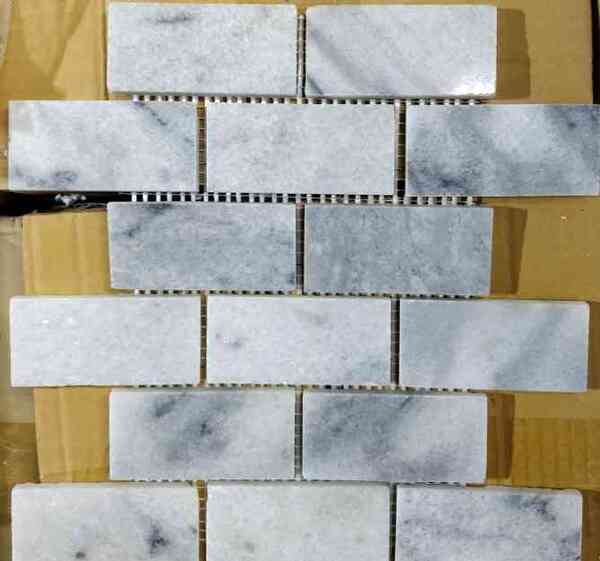 12 x 12 Polished or High Gloss Gray Mosaic 2 x 4 Subway Marble