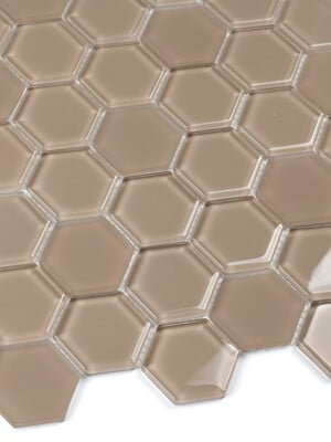 Hexa 028 Mocha Crystal Mosaic Glass 12" x 12" 6mm